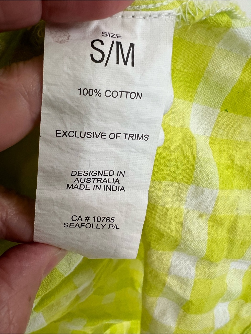 Seafolly Lime Green Gingham Swim Cover Up Dress S/M Boho Beach 100% Cotton - Picture 11 of 14